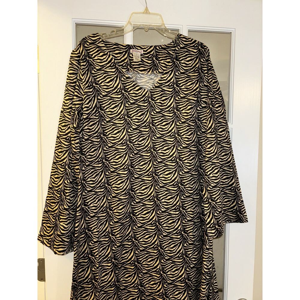 BedHead Zebra Print Long Sleeve Nightgown in Black and Cream